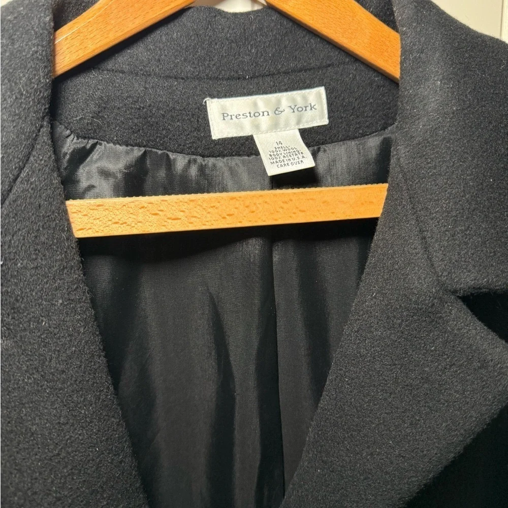 Preston and York Black 100% Wool Coat size 14